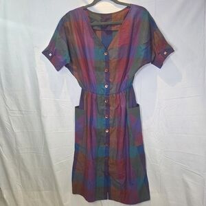 Multicolor Plaid Button-Down Dress